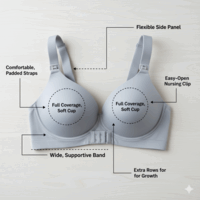 Diagram showing how to measure maternity bra band and bust size with a tape measure placed under and around the fullest part of the bust