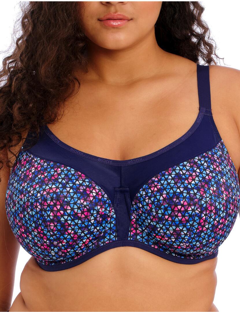 Woman wearing a supportive printed sports bra