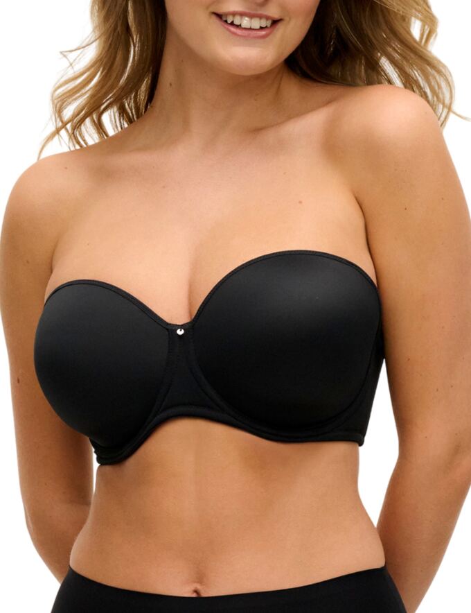 A strapless bra built for a fuller bust in black
